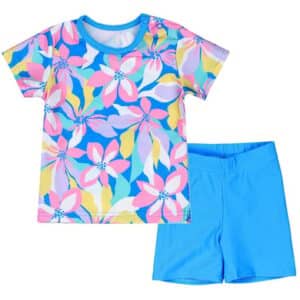 Aquarti Baby Mädchen Zweiteiler Badeanzug Bade-Set Bade T-Shirt Badehose blau/gelb