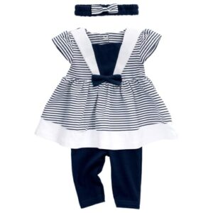 Baby Sweets 3tlg Set Kleid + Hose + Mütze Lieblingsstücke Kleider weiß navy