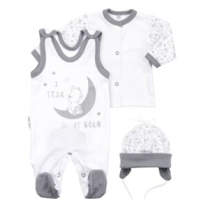 Baby Sweets 3tlg Set Strampler + Shirt + Mütze A star is born weiß grau