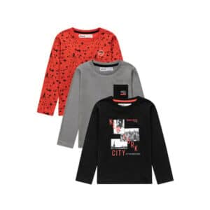 MINOTI 3er-Pack Longsleeves Dunkelblau/Rot/Grau