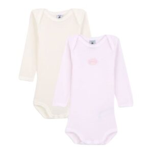 Petit Bateau 2 Bodies langarm rosa/weiss