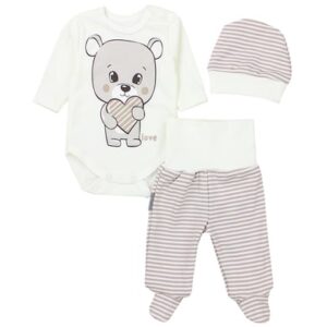 TupTam Baby Bekleidungsset Langarmbody Hose Mütze3 teilig beige/gelb