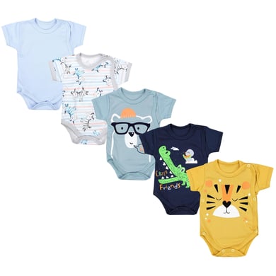 TupTam Baby Jungen Kurzarm Wickelbody 5er Set blau/gelb