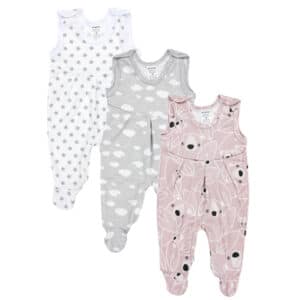 TupTam Baby Mädchen Strampler mit Fuß 3er Pack rosa/grau