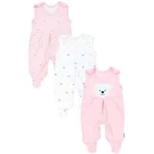 TupTam Baby Mädchen Strampler mit Fuß 3er Pack rosa/weiß