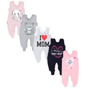 TupTam Baby Strampler mit Aufdruck Spruch 5er Pack rosa/grau