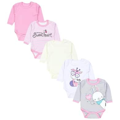 TupTam Mädchen Baby Body Langarm Unifarben 5er Pack gelb/grau