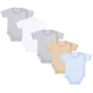 TupTam Unisex Baby Kurzarm Wickelbody 5er Pack grau/beige