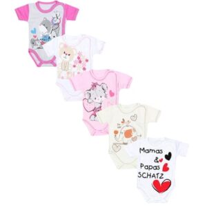 TupTam Unisex Baby Kurzarm Wickelbody mit Spruch 5er Pack rosa/weiß