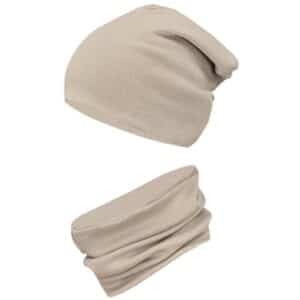 TupTam Unisex Kinder Beanie Mütze Schlauchschal Set beige Modell 1