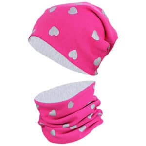 TupTam Unisex Kinder Beanie Mütze Schlauchschal Set grau/pink