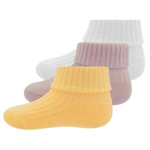 Ewers Babysocken Rippe mit Umschlag 3er Pack gelb/rosa/weiß