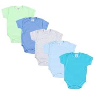 TupTam Baby Jungen Kurzarm Wickelbody 5er Set blau/grau