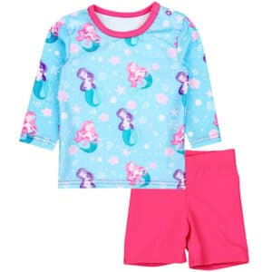 Aquarti Baby Mädchen Zweiteiler Badeanzug Bade-Set Bade T-Shirt Badehose türkis/pink