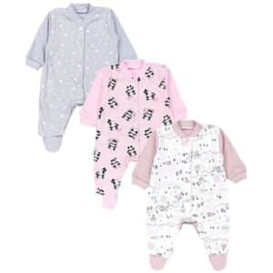 TupTam Baby Mädchen Schlafstrampler mit Fuß 3er Pack grau/rosa