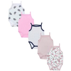 TupTam Mädchen Babybody mit Spagettiträger Sommer 5er Pack rosa/grau