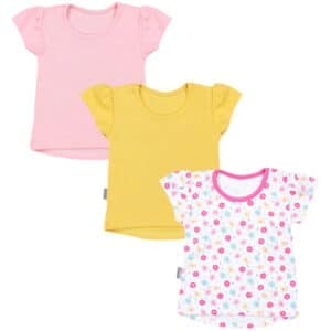 TupTam Baby Mädchen Sommer Kurzarm Shirt 3er Pack rosa/gelb