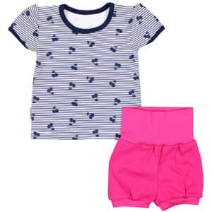 TupTam Baby Mädchen Sommer Bekleidung T-Shirt Shorts Set dunkelblau/rosa