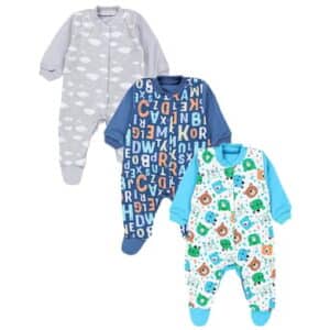 TupTam Baby Jungen Schlafstrampler mit Fuß 3er Pack blau/grau