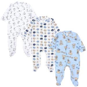 TupTam Baby Jungen Schlafstrampler mit Fuß 3er Pack blau/weiß