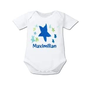 Schnullireich Baby Body (Kurzarm) mit Namen Blauer Stern Weiß