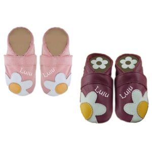 Schnullireich Anti-Rutsch Krabbelschuhe mit Namen Blume Rosa