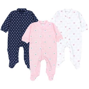 TupTam Baby Mädchen Schlafstrampler mit Fuß 3er Pack rosa Modell 1