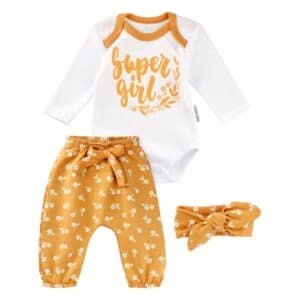 Baby Sweets 3tlg Set Body + Hose + Mütze Lieblingsstücke weiß senfgelb