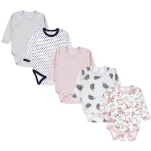 TupTam Mädchen Baby Body Langarm Unifarben 5er Pack grau/weiß