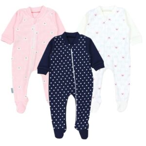 TupTam Baby Unisex Schlafstrampler mit Fuß 3er Pack blau Modell 1