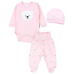 TupTam Baby Bekleidungsset Langarmbody Hose Mütze3 teilig rosa/weiß