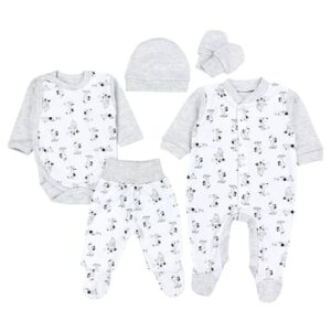 TupTam Baby Bekleidung Set Jungen Langarm Neugeborene 5 tlg weiß/grau